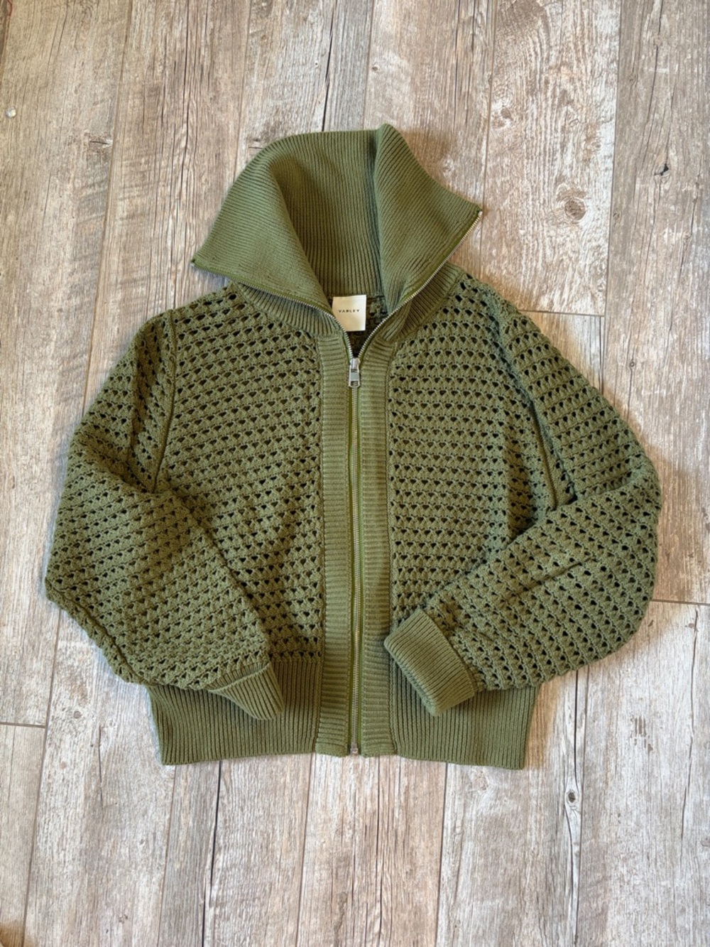 Varley zip front green cardigan sweater Sz M LN perfect